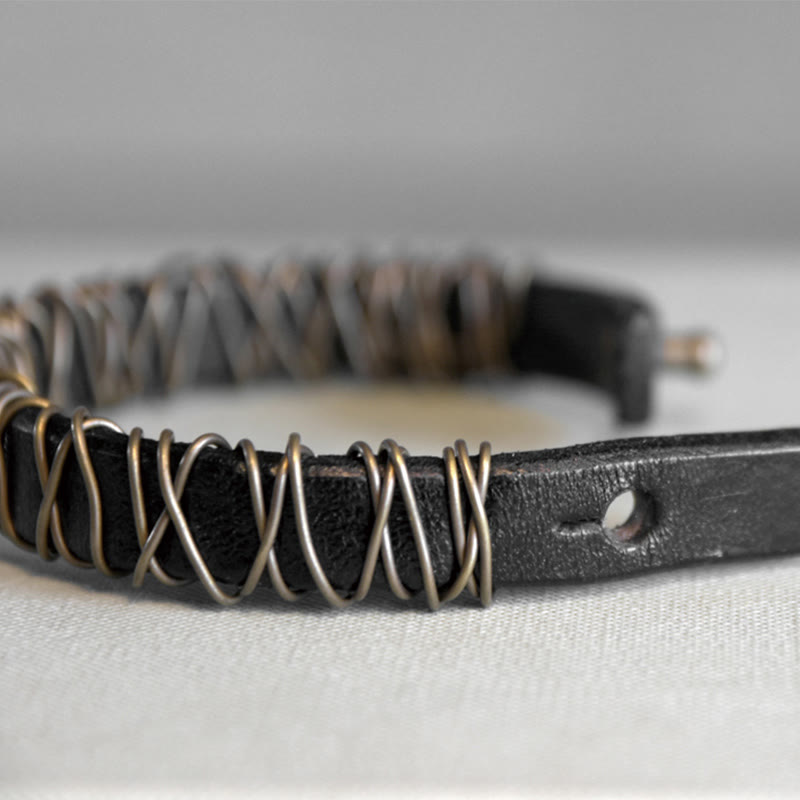 Buddha Stones Vintage leren balansarmband met koperen en messing Armband - image 18