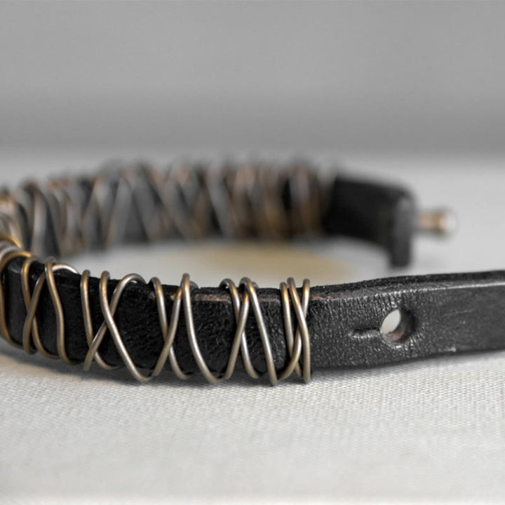 Buddha Stones Vintage leren balansarmband met koperen en messing Armband - image 18