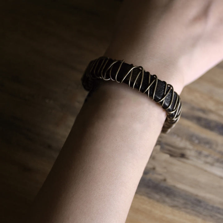 Buddha Stones Vintage leren balansarmband met koperen en messing Armband - image 23