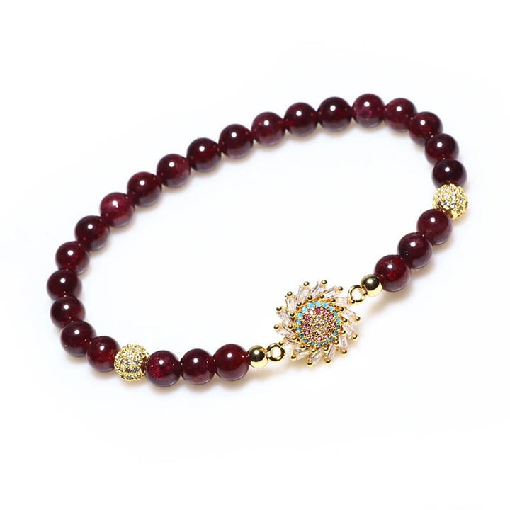 Buddha Stones Armband met natuurlijke granaatbloem en zirkonia kralen - image 2