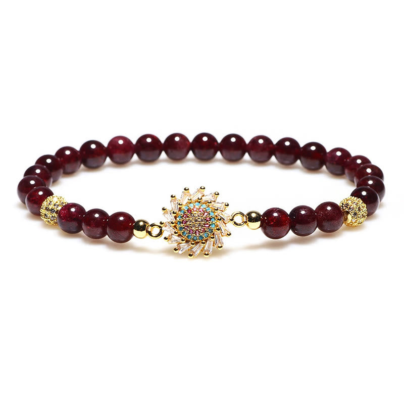 Buddha Stones Armband met natuurlijke granaatbloem en zirkonia kralen - Granaatsteen van 6mm (Polsomtrek 14-16 cm) - image 0