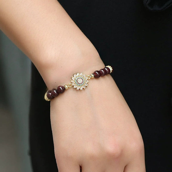 Buddha Stones Armband met natuurlijke granaatbloem en zirkonia kralen - image 6