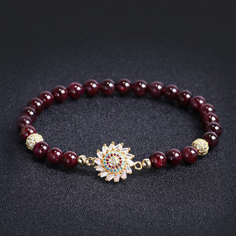 Buddha Stones Armband met natuurlijke granaatbloem en zirkonia kralen - image 1