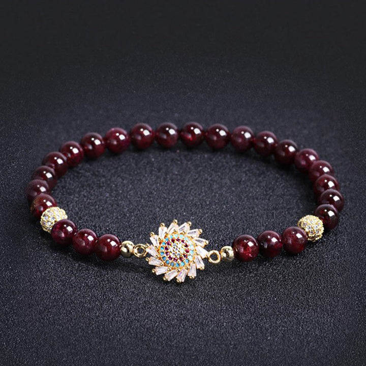 Buddha Stones Armband met natuurlijke granaatbloem en zirkonia kralen - image 1