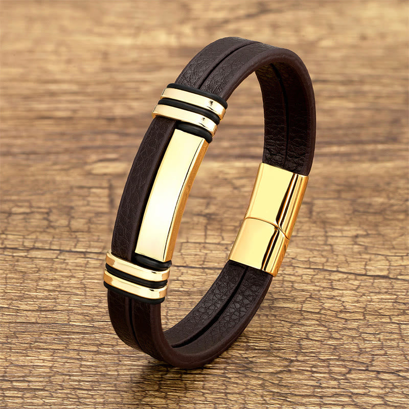 Buddha Stones Bruine leren balansarmband met titanium stalen Armband - Goud - 18-22 cm - image 2