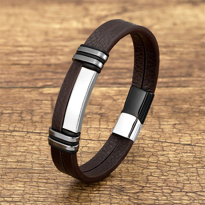 Buddha Stones Bruine leren balansarmband met titanium stalen Armband - Zilverzwart - 18-22 cm - image 7