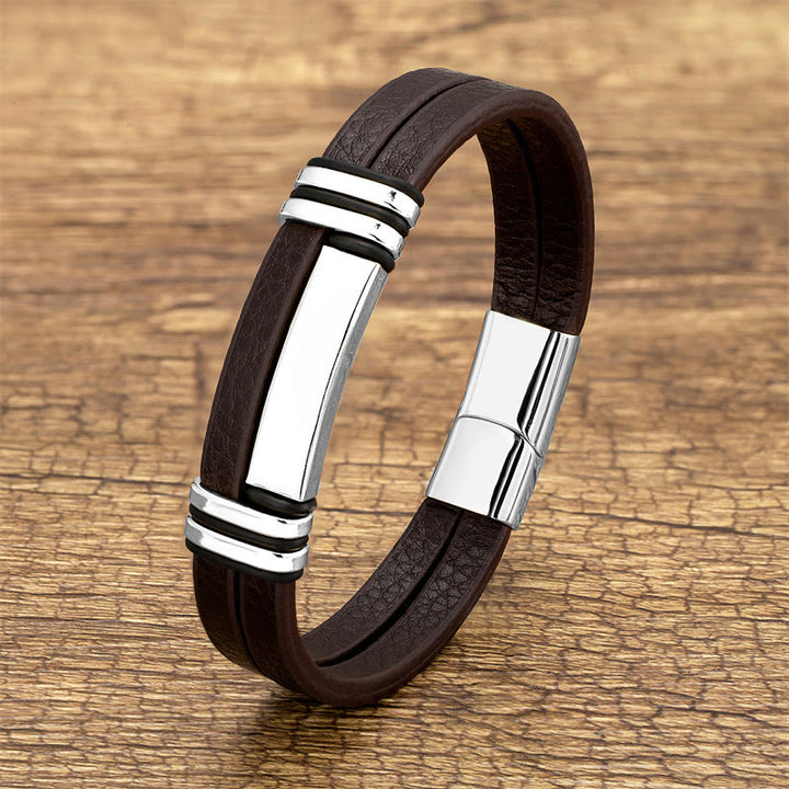 Buddha Stones Bruine leren balansarmband met titanium stalen Armband - Zilver - 18-22 cm - image 8