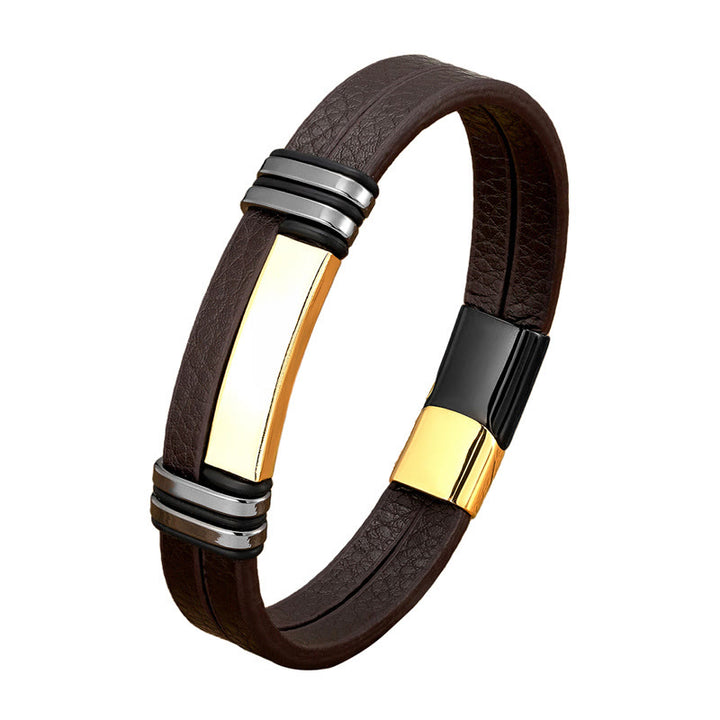 Buddha Stones Bruine leren balansarmband met titanium stalen Armband - image 4