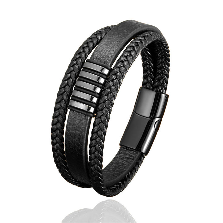 Buddha Stones Balancerende Armband met meerlaags leren touw, titanium stalen gesp - image 8