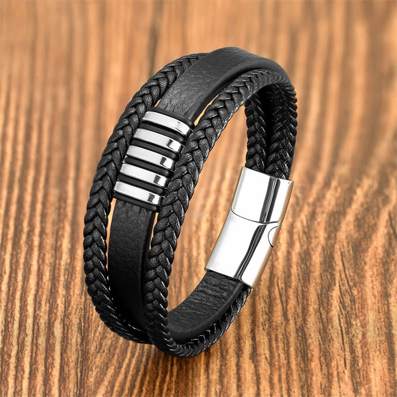 Buddha Stones Balancerende Armband met meerlaags leren touw, titanium stalen gesp - Zilver - 18-22 cm - image 9