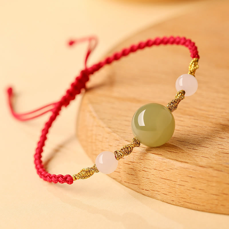 Buddha Stones Hetian Jade Zwarte Onyx Rode Agaat Kraal Geluk Gevlochten Armband - image 1