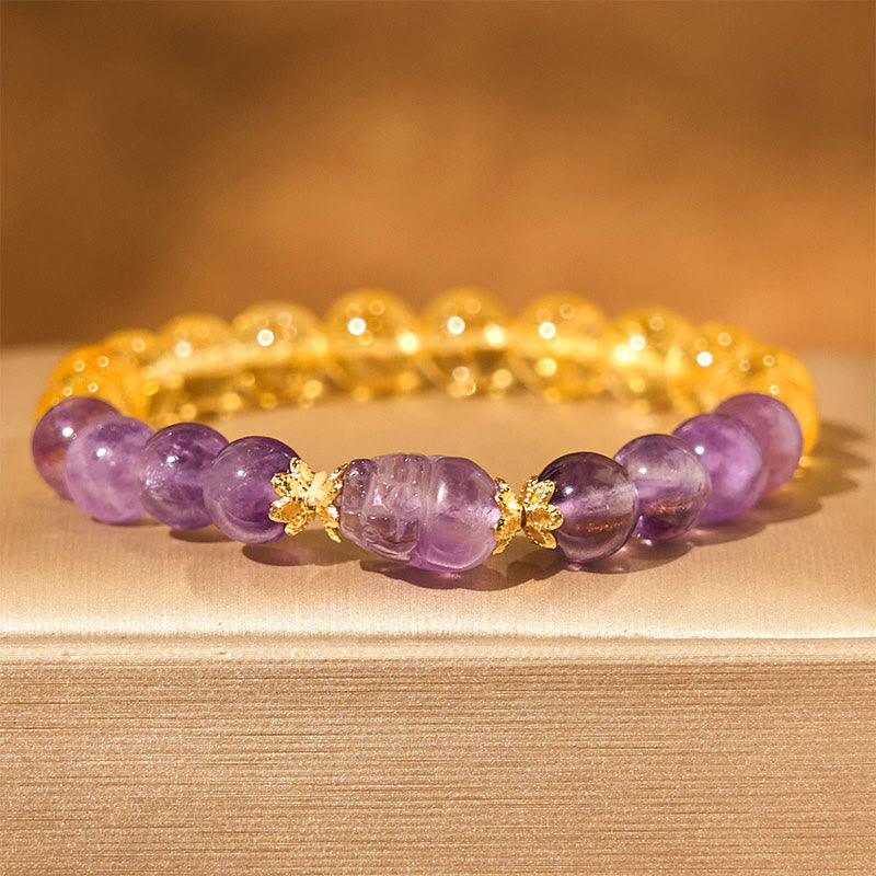 Buddha Stones Citrien Amethist PiXiu Armband - Citrien amethist (Polsomtrek: 15-16 cm) - image 0