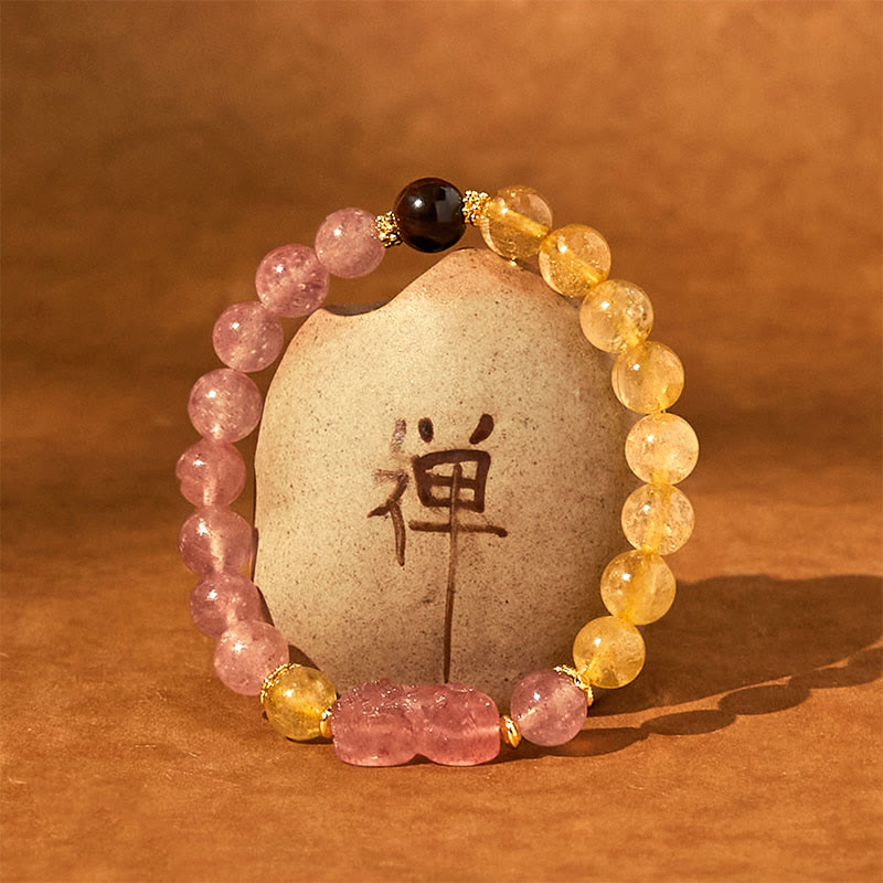 Buddha Stones Aardbeikwarts PiXiu Rutielkwarts kralen Genezende Armband - image 3