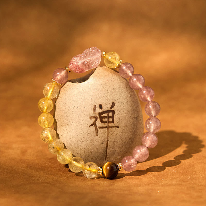 Buddha Stones Aardbeikwarts PiXiu Rutielkwarts kralen Genezende Armband - image 9