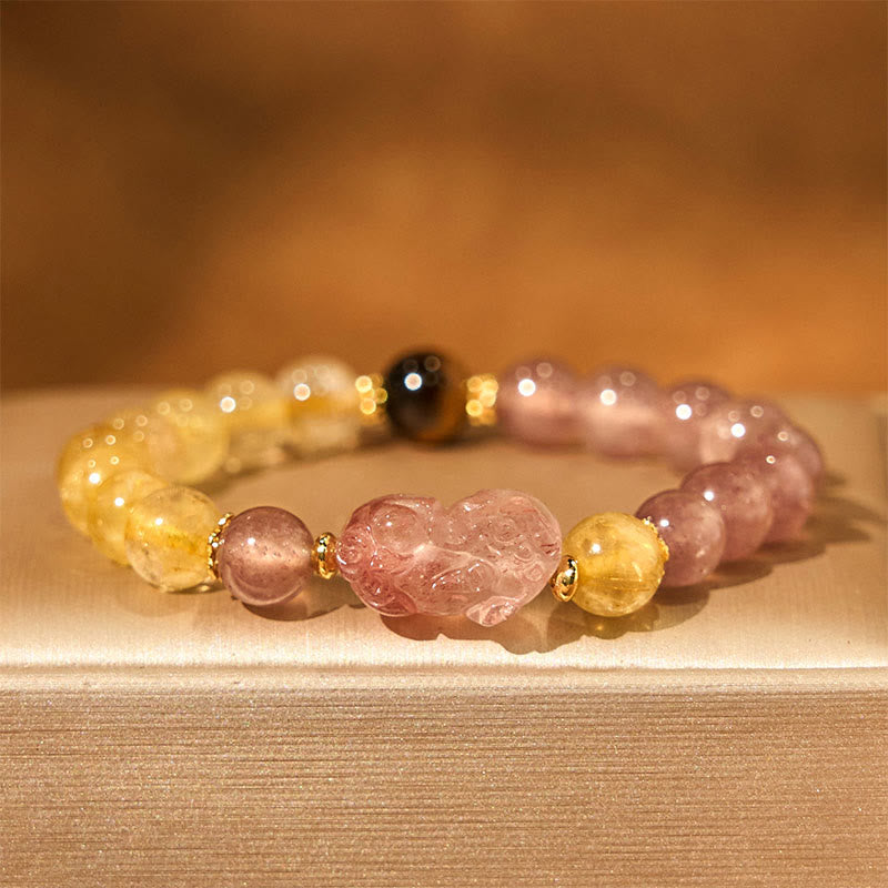 Buddha Stones Aardbeikwarts PiXiu Rutielkwarts kralen Genezende Armband - image 1