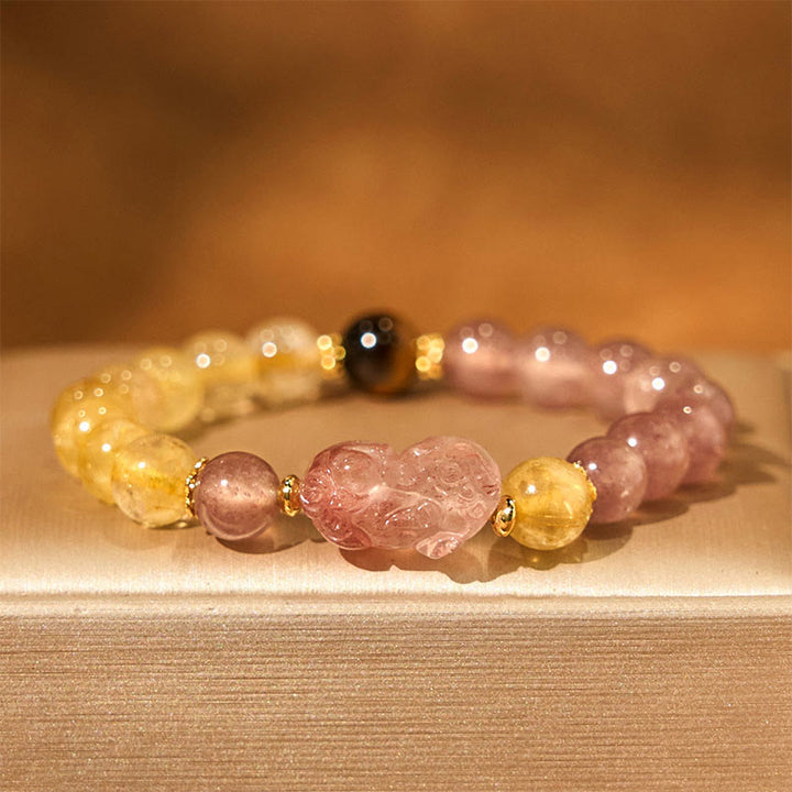 Buddha Stones Aardbeikwarts PiXiu Rutielkwarts kralen Genezende Armband - image 1