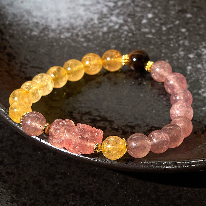 Buddha Stones Aardbeikwarts PiXiu Rutielkwarts kralen Genezende Armband - image 11