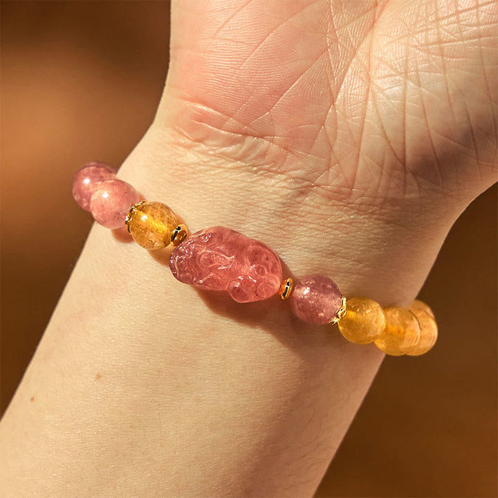 Buddha Stones Aardbeikwarts PiXiu Rutielkwarts kralen Genezende Armband - image 4