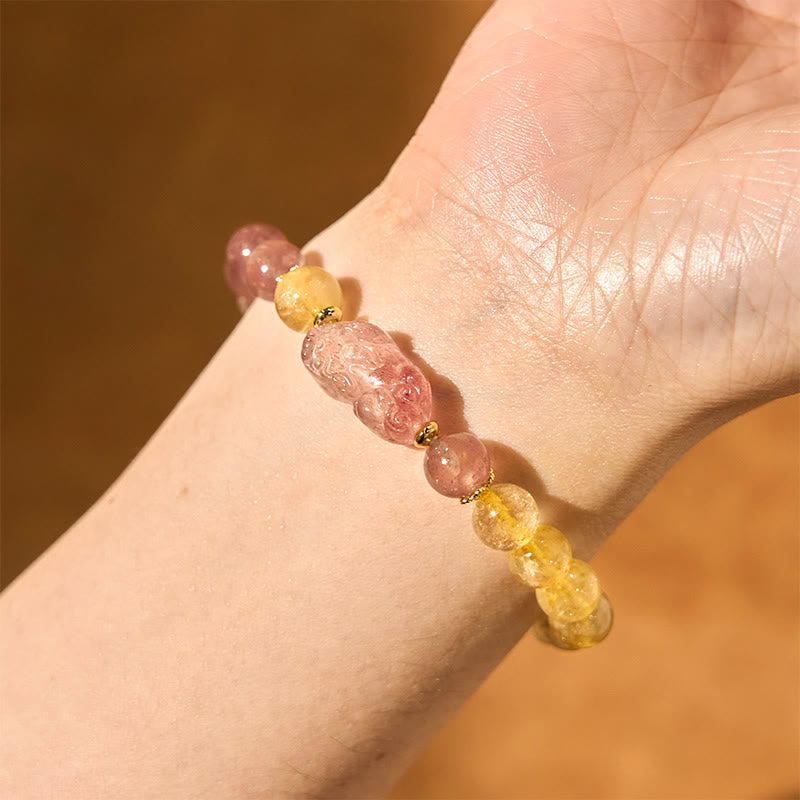 Buddha Stones Aardbeikwarts PiXiu Rutielkwarts kralen Genezende Armband - image 16