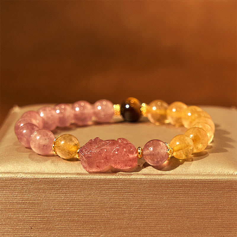 Buddha Stones Aardbeikwarts PiXiu Rutielkwarts kralen Genezende Armband - image 14