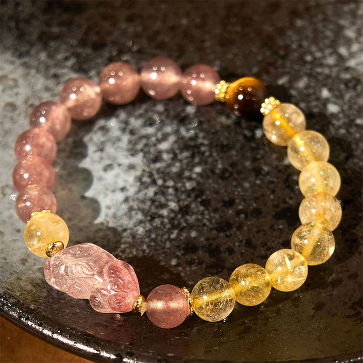 Buddha Stones Aardbeikwarts PiXiu Rutielkwarts kralen Genezende Armband - image 12