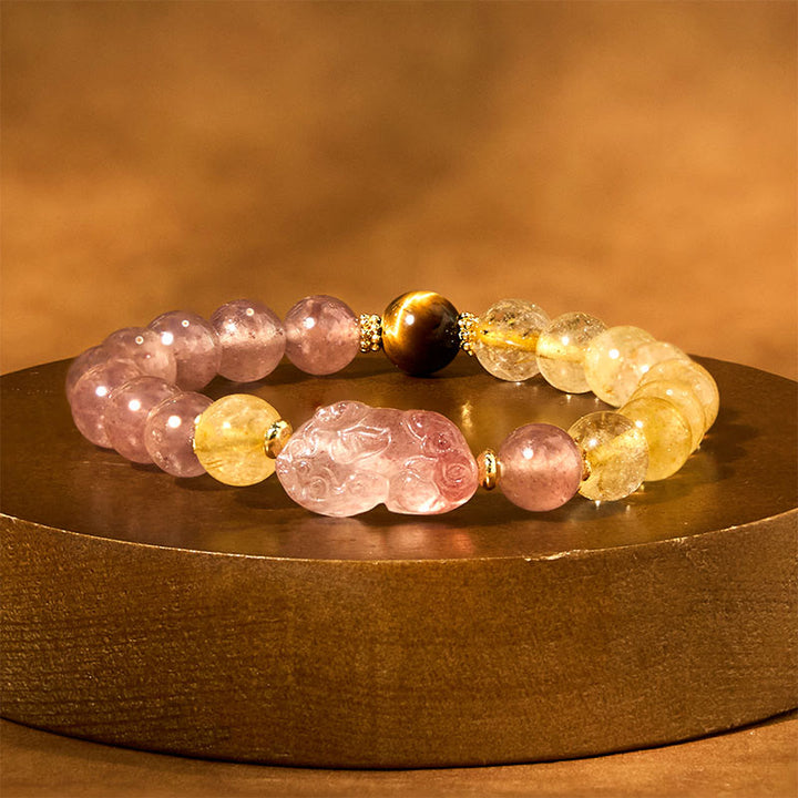 Buddha Stones Aardbeikwarts PiXiu Rutielkwarts kralen Genezende Armband - Aardbeikwarts, rutielkwarts (Polsomtrek: 15-16 cm) - image 0