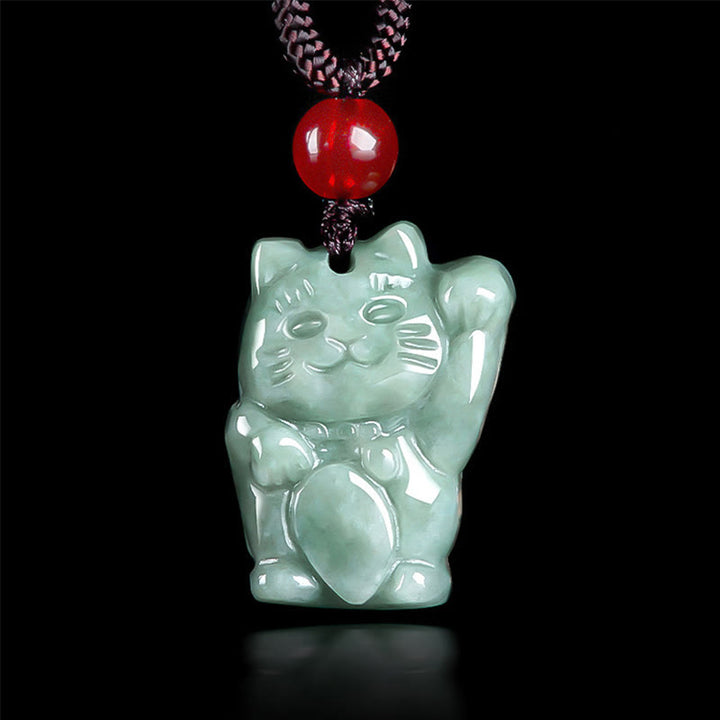 Buddha Stones Gelukskat Jade Overvloed Ketting - Bonengroene jade - image 0