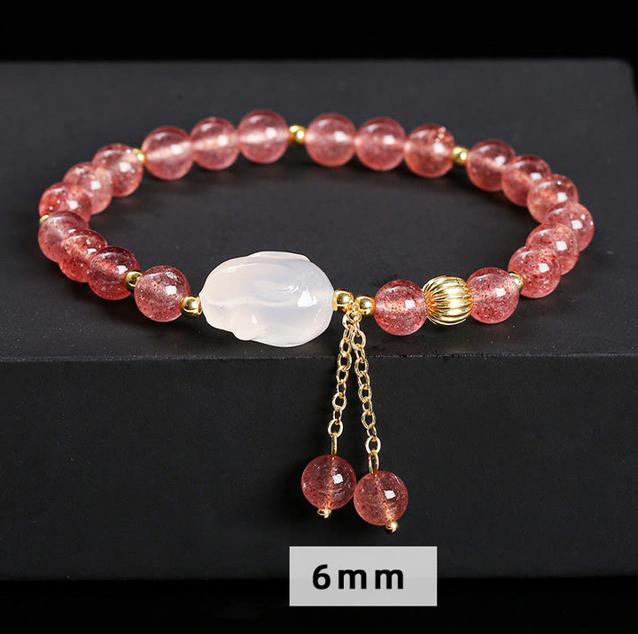 Buddha Stones Natuurlijke aardbeikwarts agaat konijn helende Armband - image 10