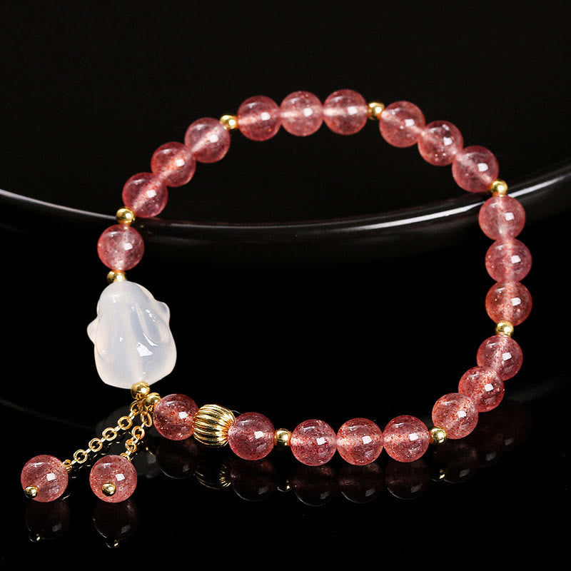 Buddha Stones Natuurlijke aardbeikwarts agaat konijn helende Armband - image 2