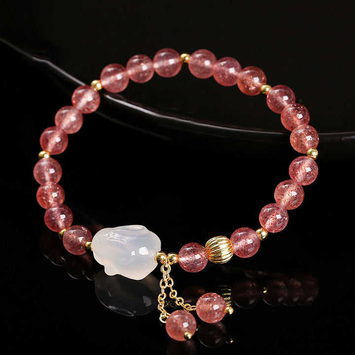 Buddha Stones Natuurlijke aardbeikwarts agaat konijn helende Armband - image 1