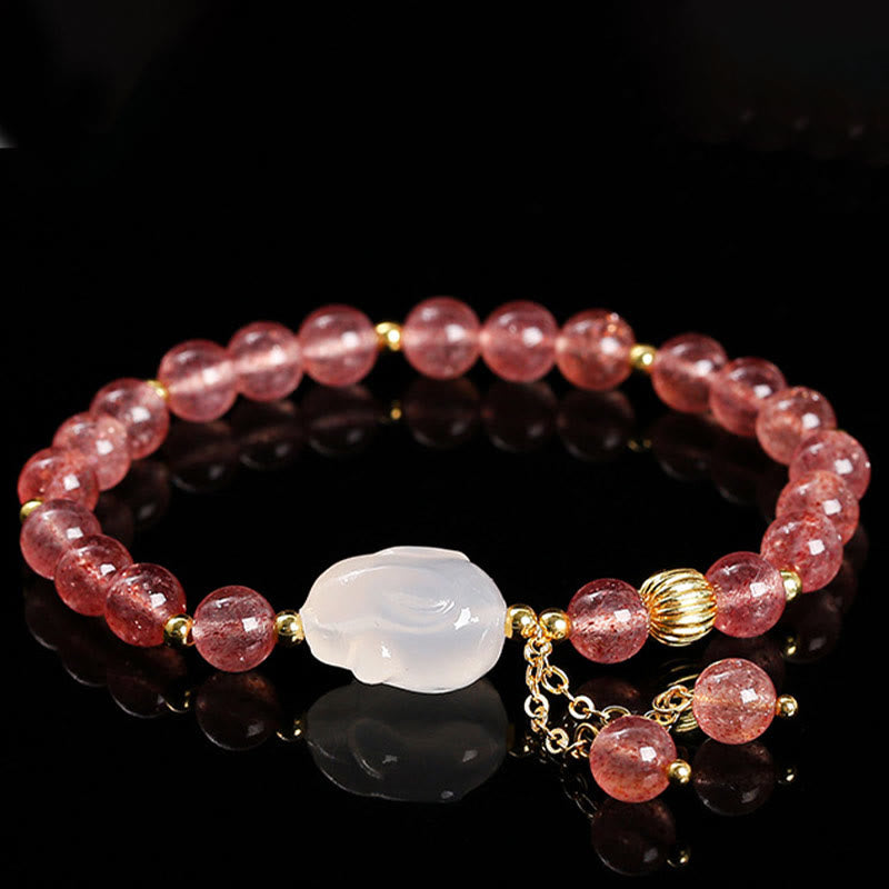 Buddha Stones Natuurlijke aardbeikwarts agaat konijn helende Armband - image 6