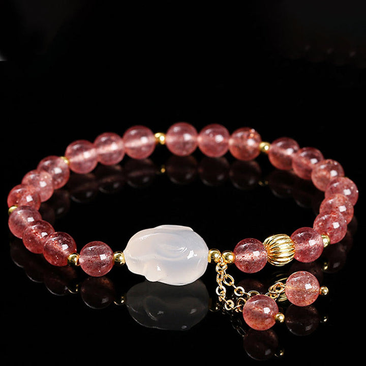 Buddha Stones Natuurlijke aardbeikwarts agaat konijn helende Armband - image 6