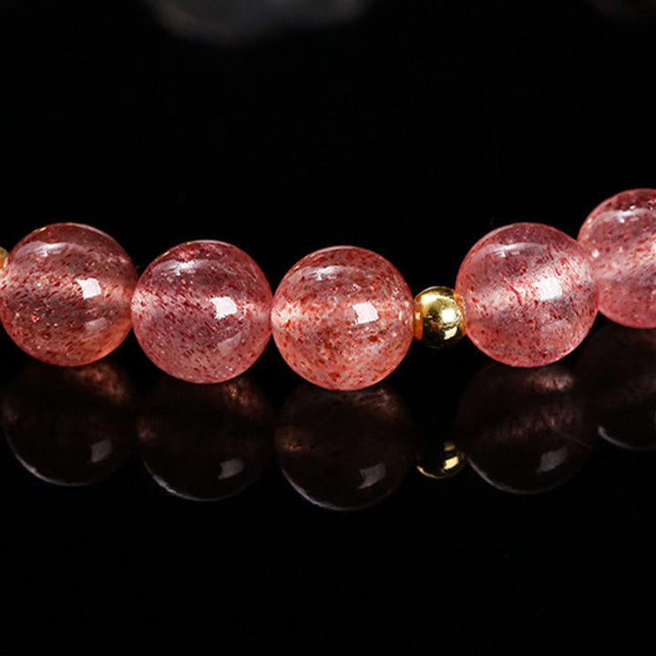 Buddha Stones Natuurlijke aardbeikwarts agaat konijn helende Armband - image 9