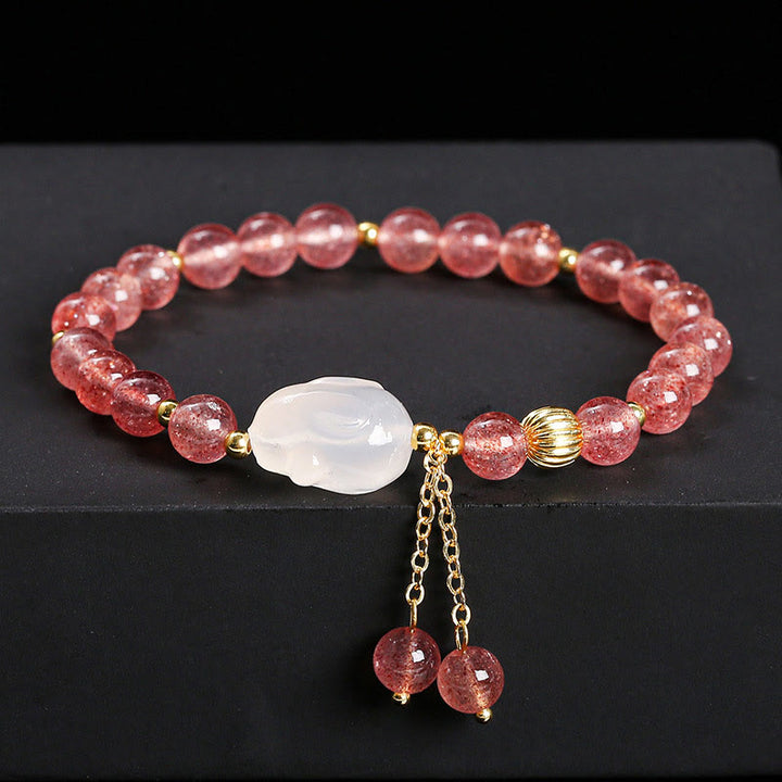 Buddha Stones Natuurlijke aardbeikwarts agaat konijn helende Armband - Aardbeikwarts (Polsomtrek 14-16 cm) - image 0