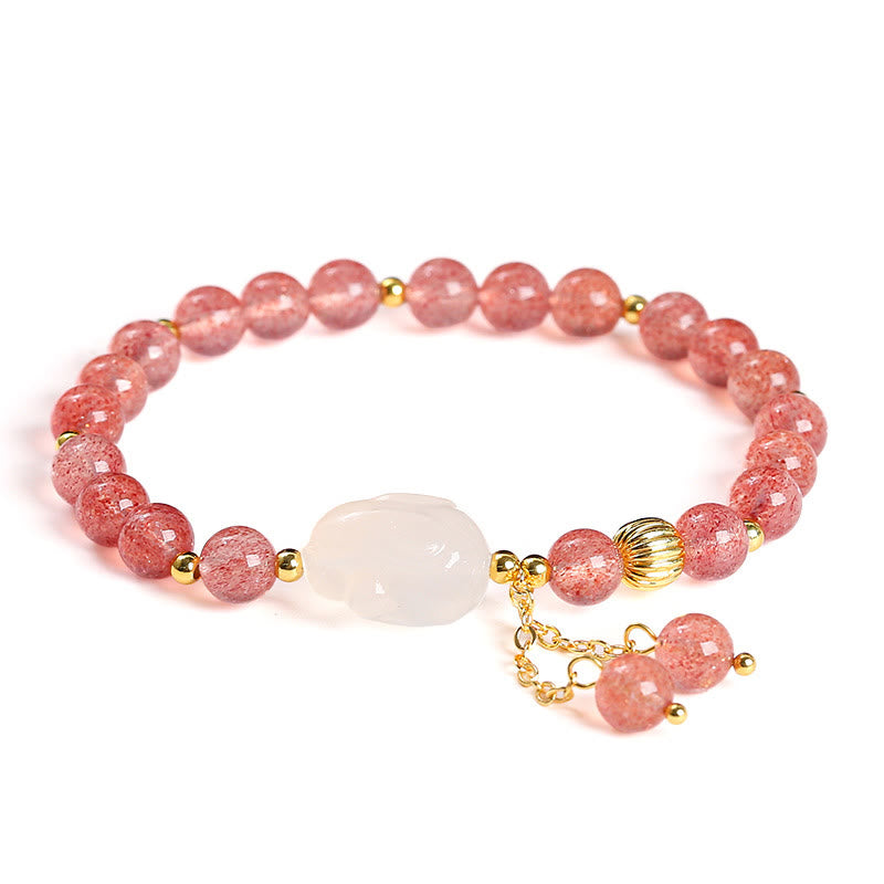 Buddha Stones Natuurlijke aardbeikwarts agaat konijn helende Armband - image 11