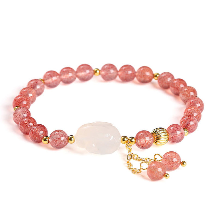 Buddha Stones Natuurlijke aardbeikwarts agaat konijn helende Armband - image 11