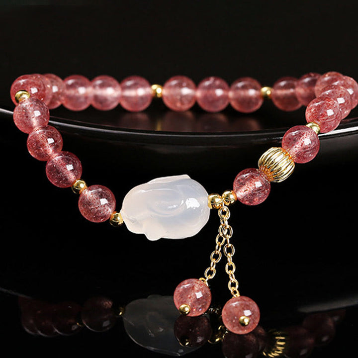 Buddha Stones Natuurlijke aardbeikwarts agaat konijn helende Armband - image 3