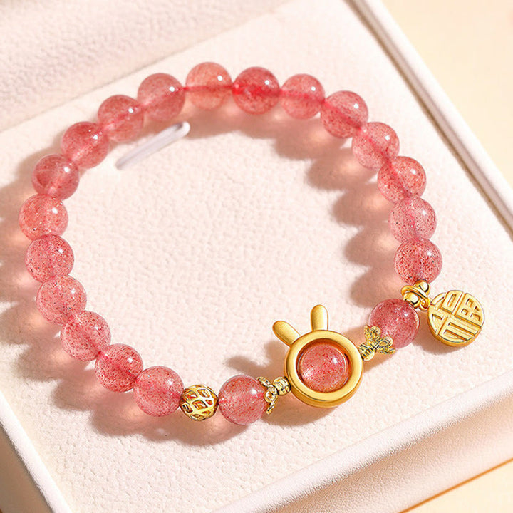 Buddha Stones Natuurlijke aardbeikwarts konijn Fu karakter bedeltje Armband - image 1