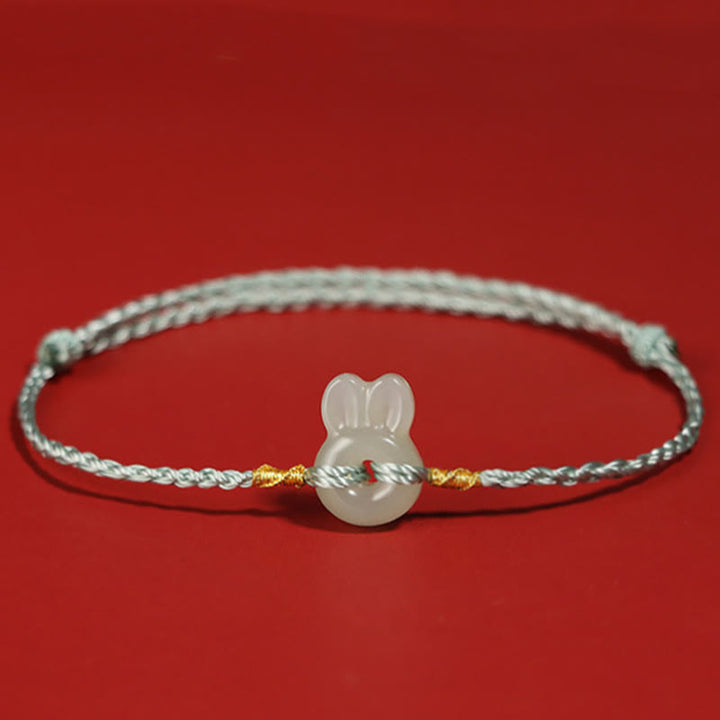 Buddha Stones Hetian Jade schattige konijn Armband - Groen touw (Polsomtrek 14-16 cm) - image 3