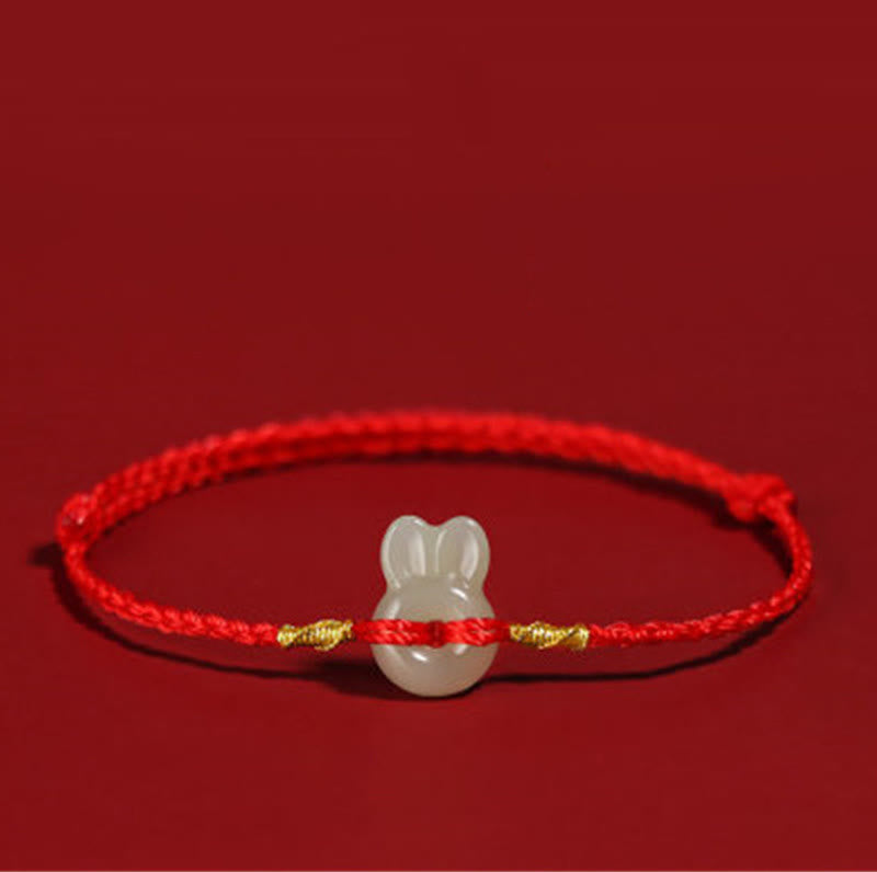 Buddha Stones Hetian Jade schattige konijn Armband - Rood touw (Polsomtrek 14-16 cm) - image 0