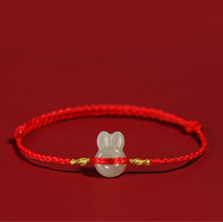 Buddha Stones Hetian Jade schattige konijn Armband - Rood touw (Polsomtrek 14-16 cm) - image 0