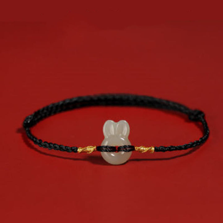 Buddha Stones Hetian Jade schattige konijn Armband - Zwart touw (Polsomtrek 14-16 cm) - image 2