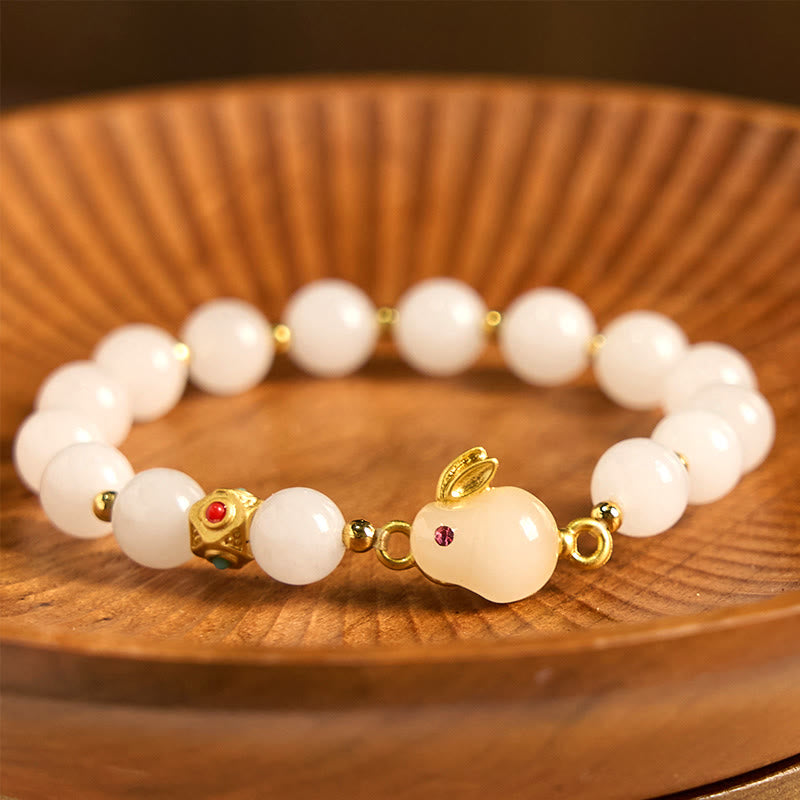 Buddha Stones Gouden zijden jade schattige konijn Armband - Gouden zijden jade (Polsomtrek 14-16 cm) - image 0