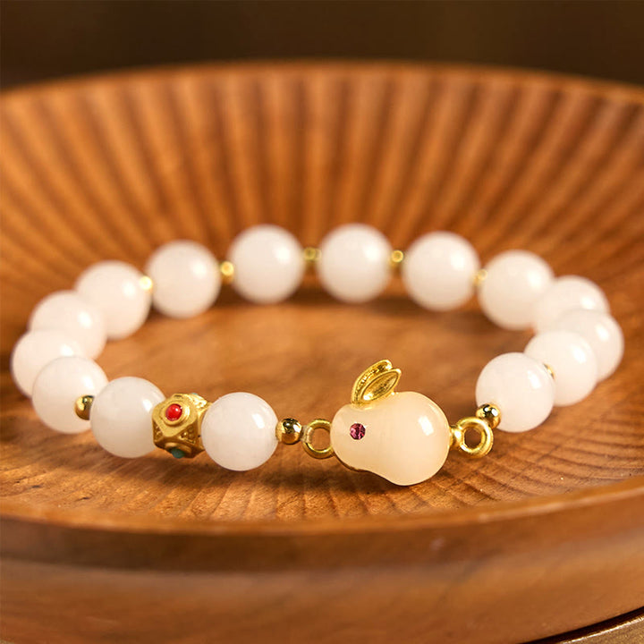 Buddha Stones Gouden zijden jade schattige konijn Armband - Gouden zijden jade (Polsomtrek 14-16 cm) - image 0