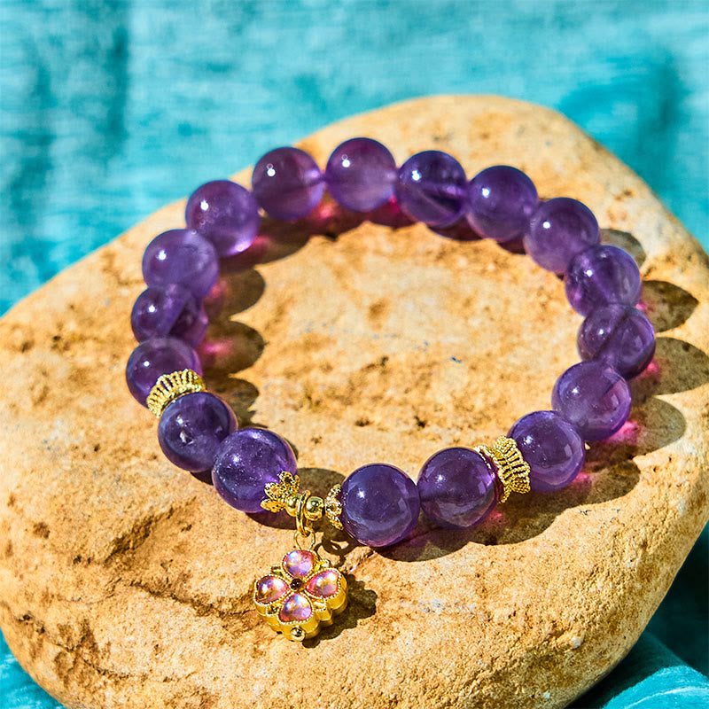 Buddha Stones Armband met bedeltje van een klavertje vier van natuurlijke amethist - image 4