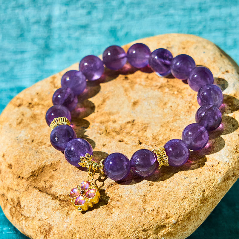 Buddha Stones Armband met bedeltje van een klavertje vier van natuurlijke amethist - image 3