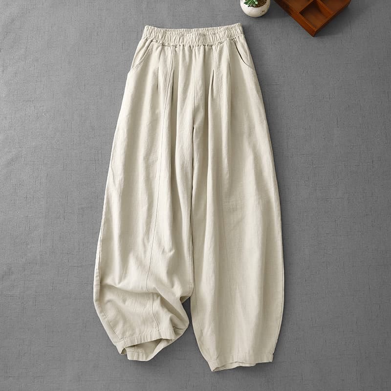 Buddha Stones Casual effen harembroek voor dames met Zakken - Linnen - US8-10，UK/AU12-14，EU40-42 (2XL) - image 0