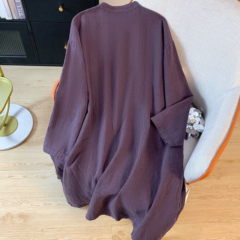 Buddha Stones Casual Damesoverhemd met effen kraag en kikkerknopen, Lange mouw - image 1