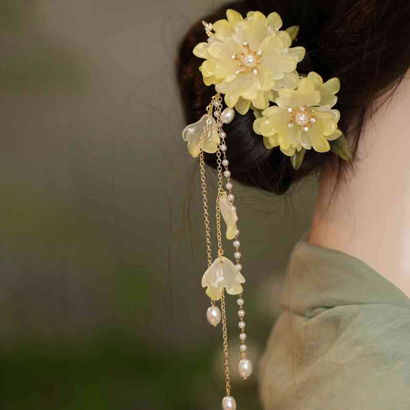 Buddha Stones Klassieke Magnolia Kwastje Zijhaarclip - Gele haarclip - image 13