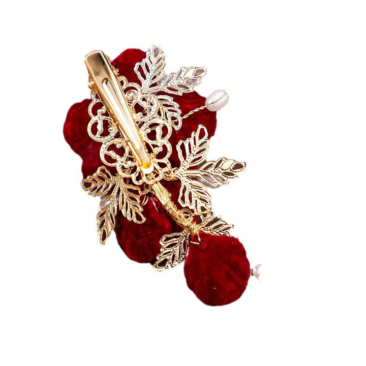 Buddha Stones Vintage rode camelia zijhaarclip - image 5